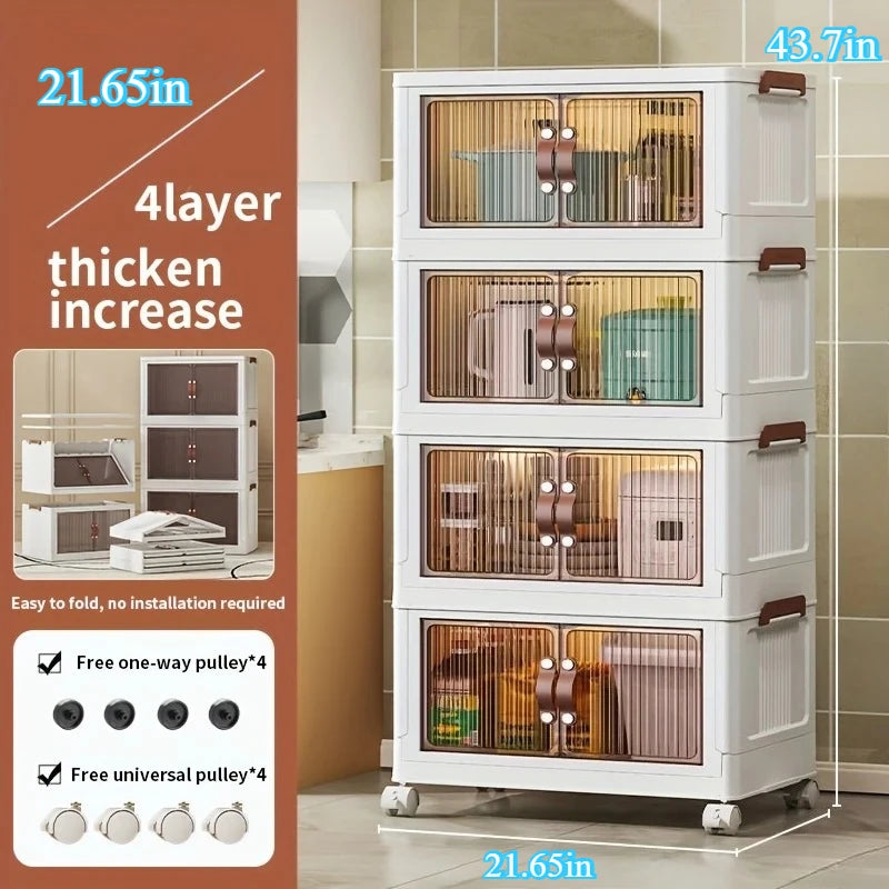 Foldable Storage Cabinet With Wheels, 2/4 Layers Multi-Functional Box