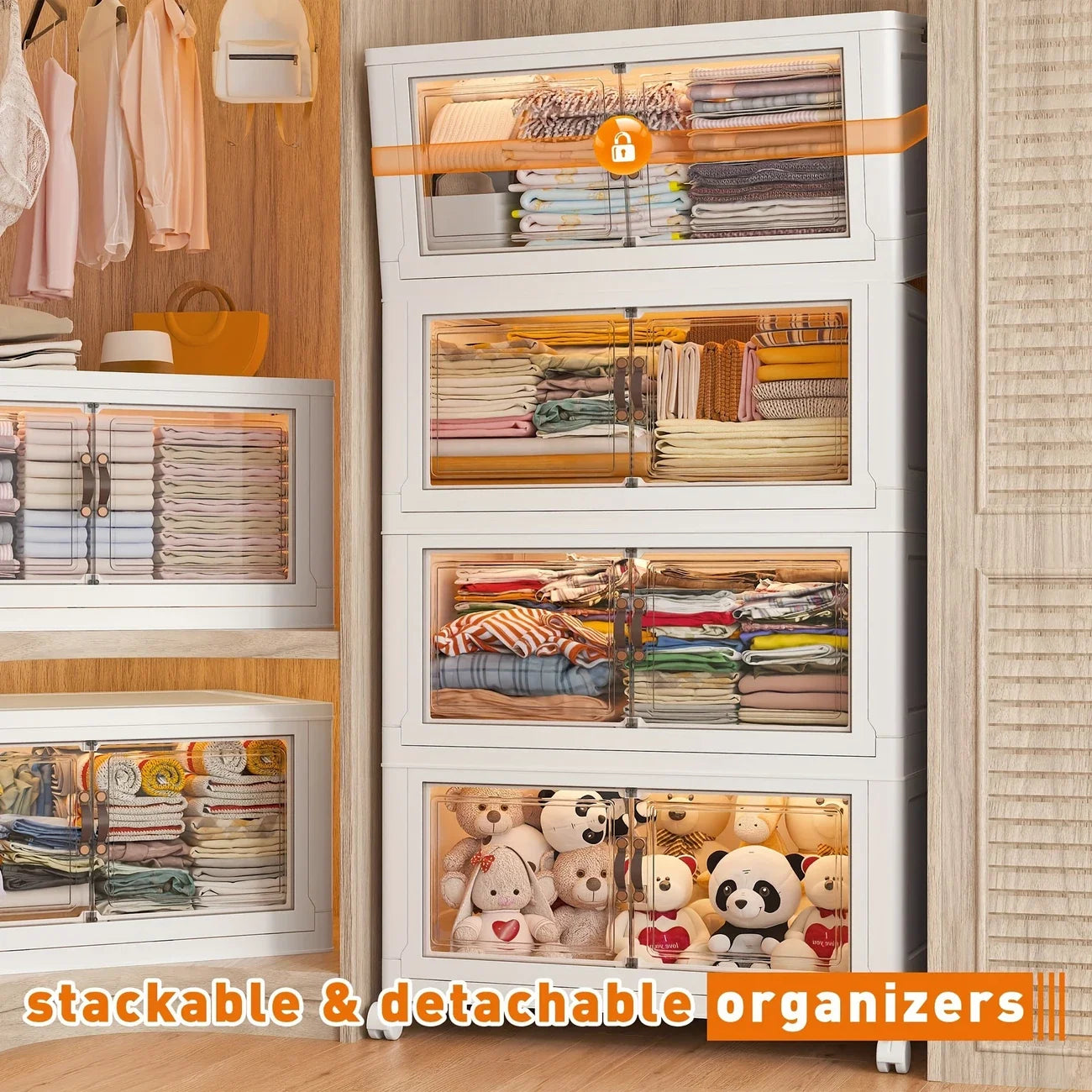 Foldable Storage Cabinet With Wheels, 2/4 Layers Multi-Functional Box
