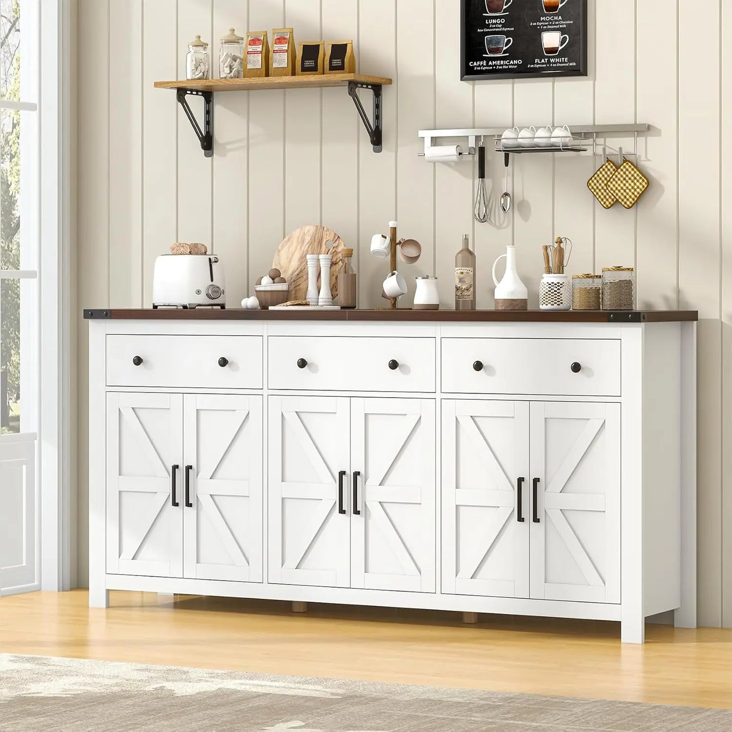Sideboard Buffet Cabinet With Storage Modern Farmhouse Coffee Bar