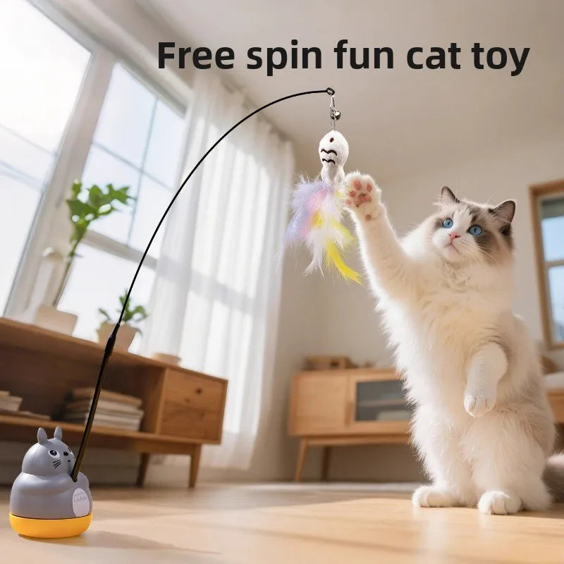 Cat Teaser Feather Wand With Rotating Steel Wire Pole Toy