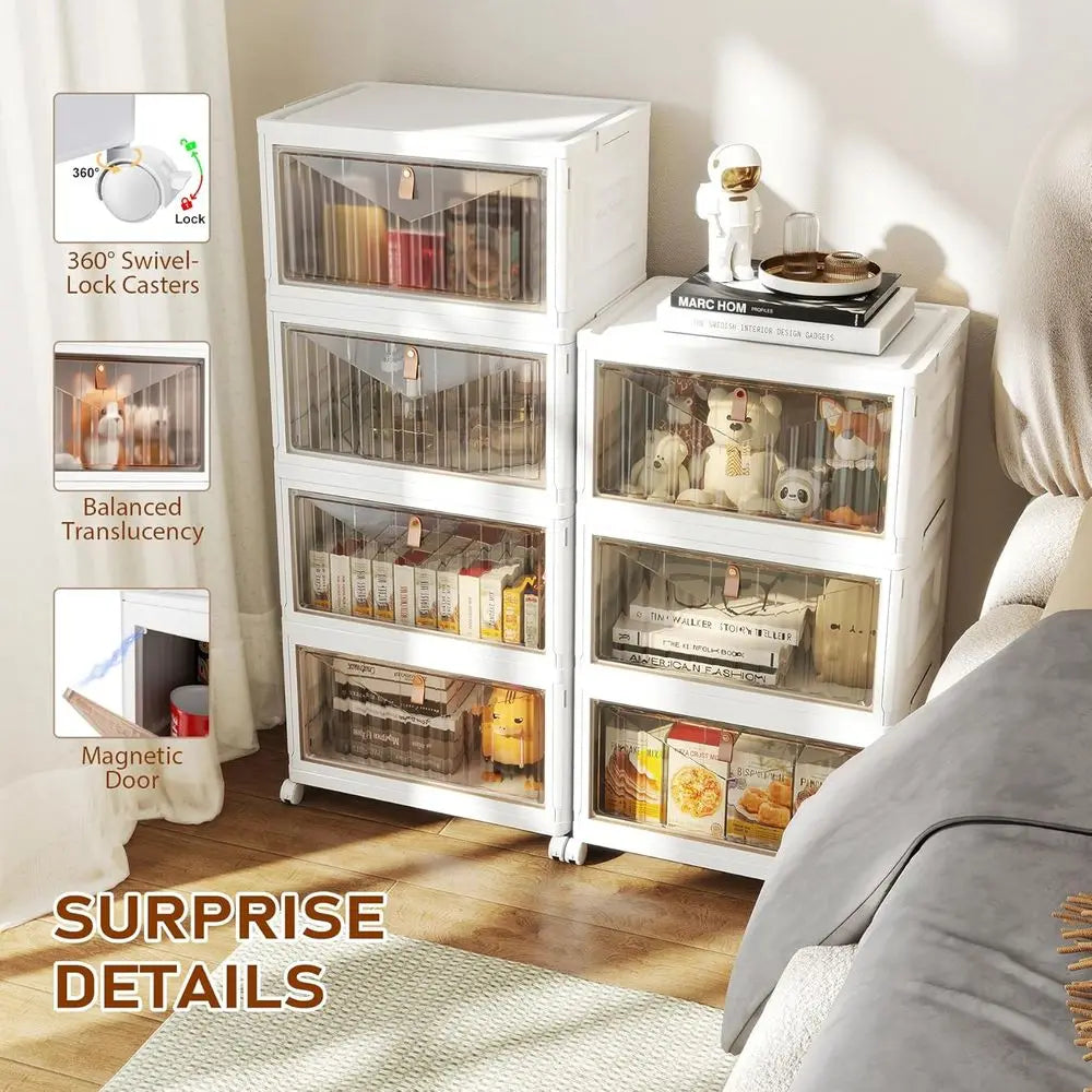 4 Tier Storage Bins With Lids Stackable Organizers With Wheels