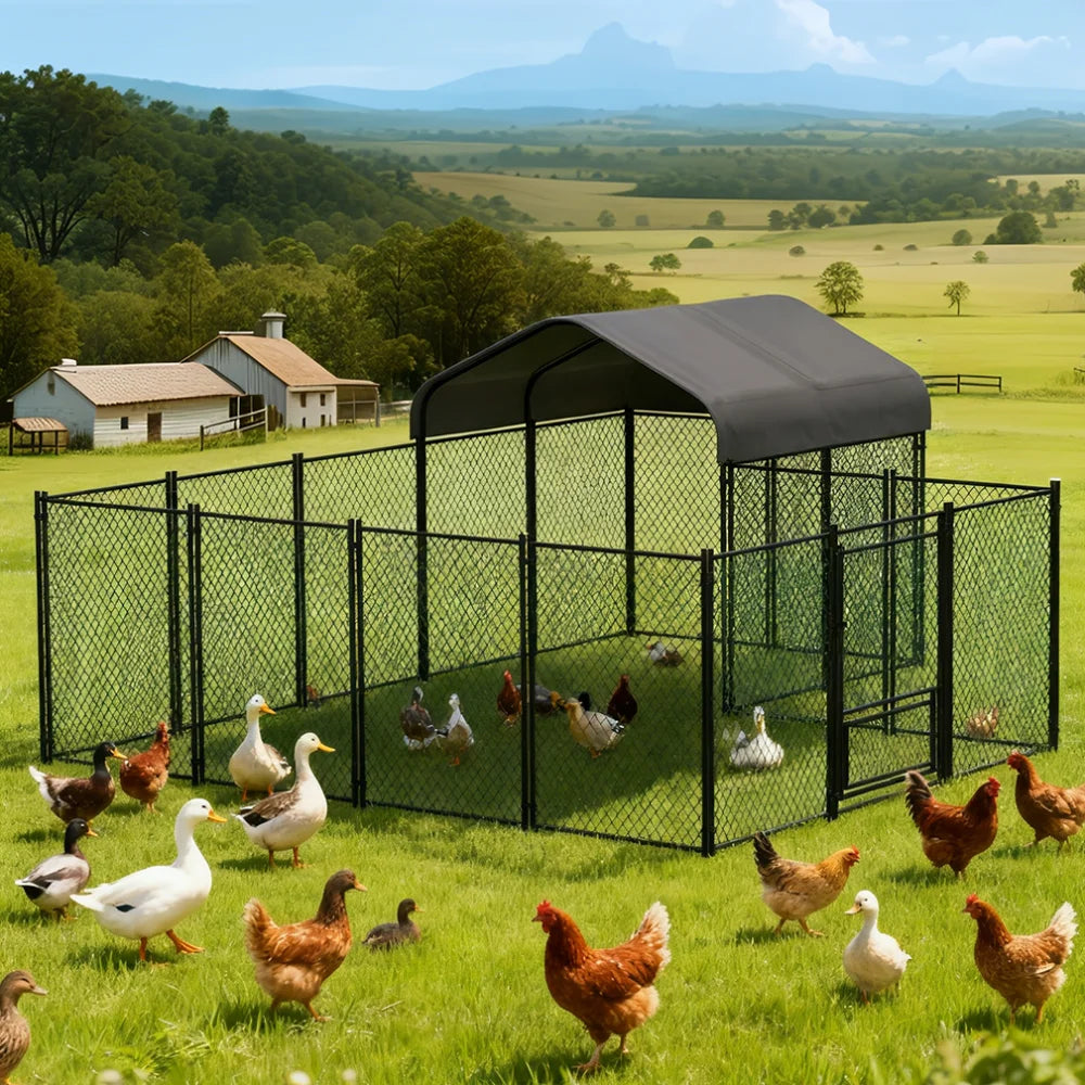 Heavy Duty Large Chicken Run Coop Cage Walk In Coop Poultry Hen Rabbit Metal Kennel Hutch Pen with Waterproof UV Cover Outdoor The Pet & Home Store