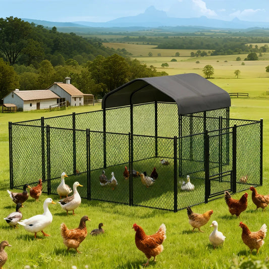 Heavy Duty Large Chicken Run Coop Cage Walk In Coop Poultry Hen Rabbit Metal Kennel Hutch Pen with Waterproof UV Cover Outdoor The Pet & Home Store