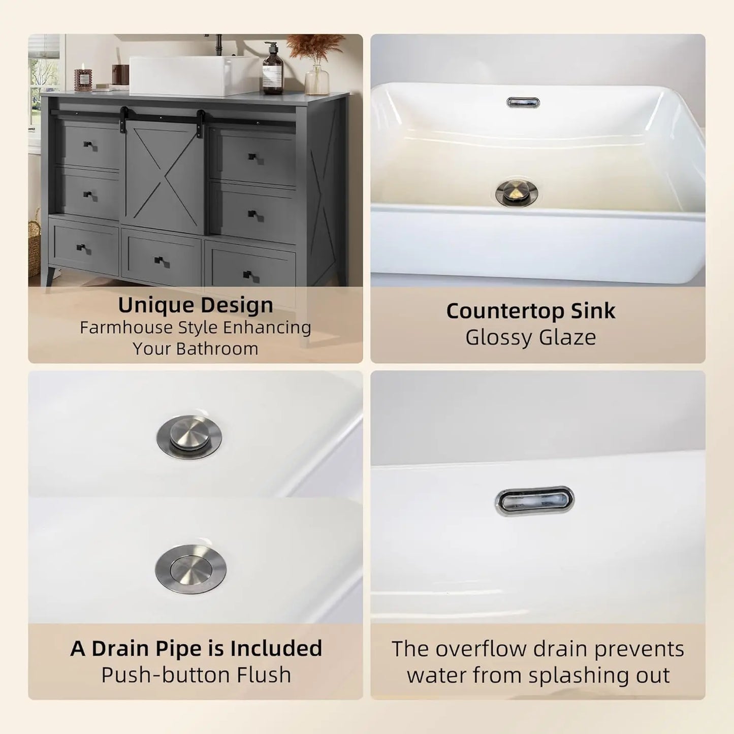 Ceramic Sink Bathroom Vanity With Freestanding Farmhouse Sliding Barn Door