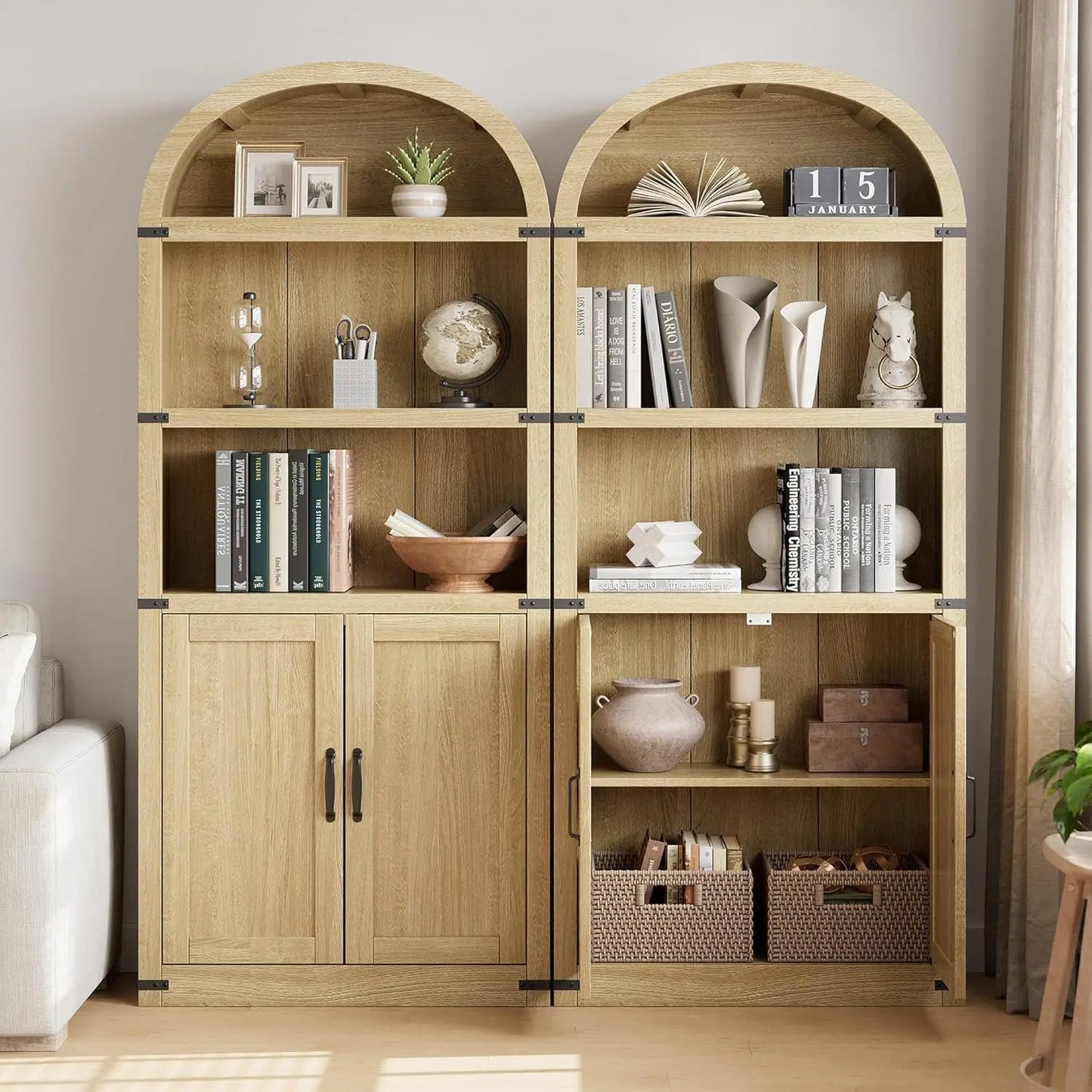 HobbyLane Arched Doors Bookcase Farmhouse Wooden Shelf