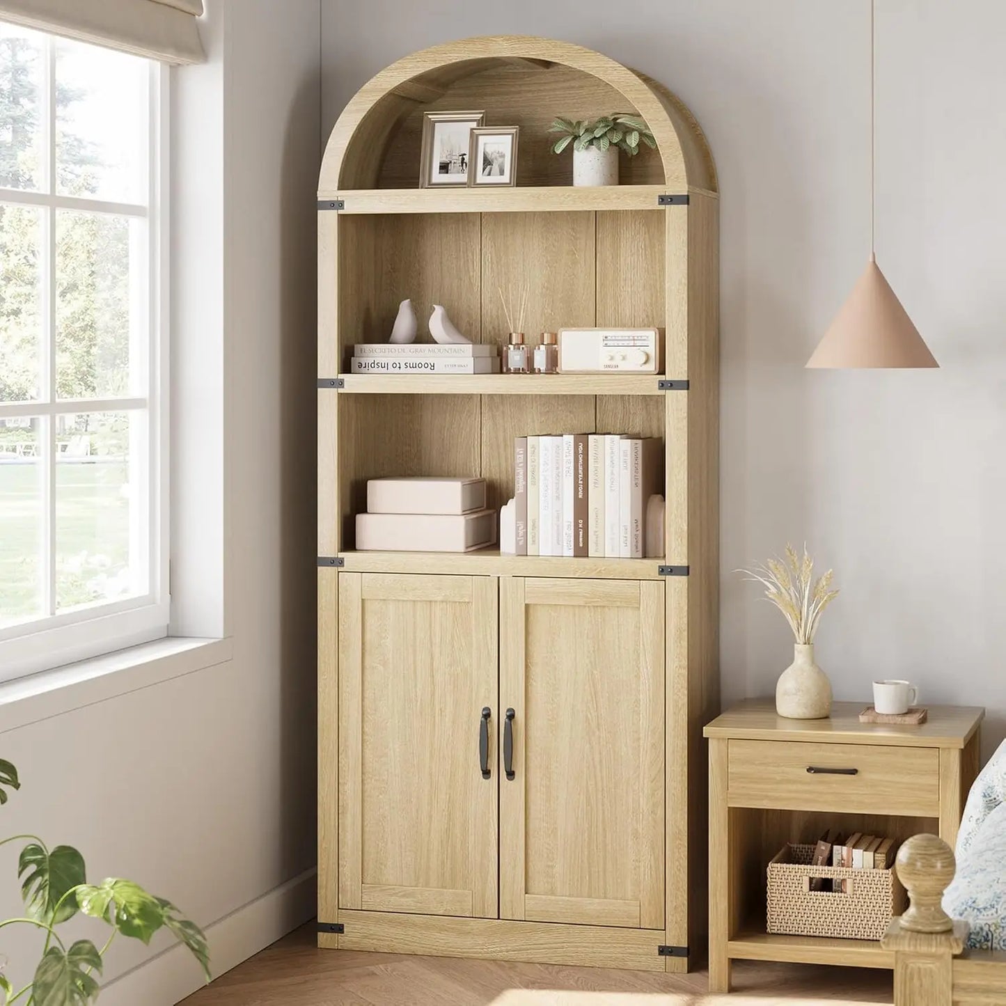 HobbyLane Arched Doors Bookcase Farmhouse Wooden Shelf
