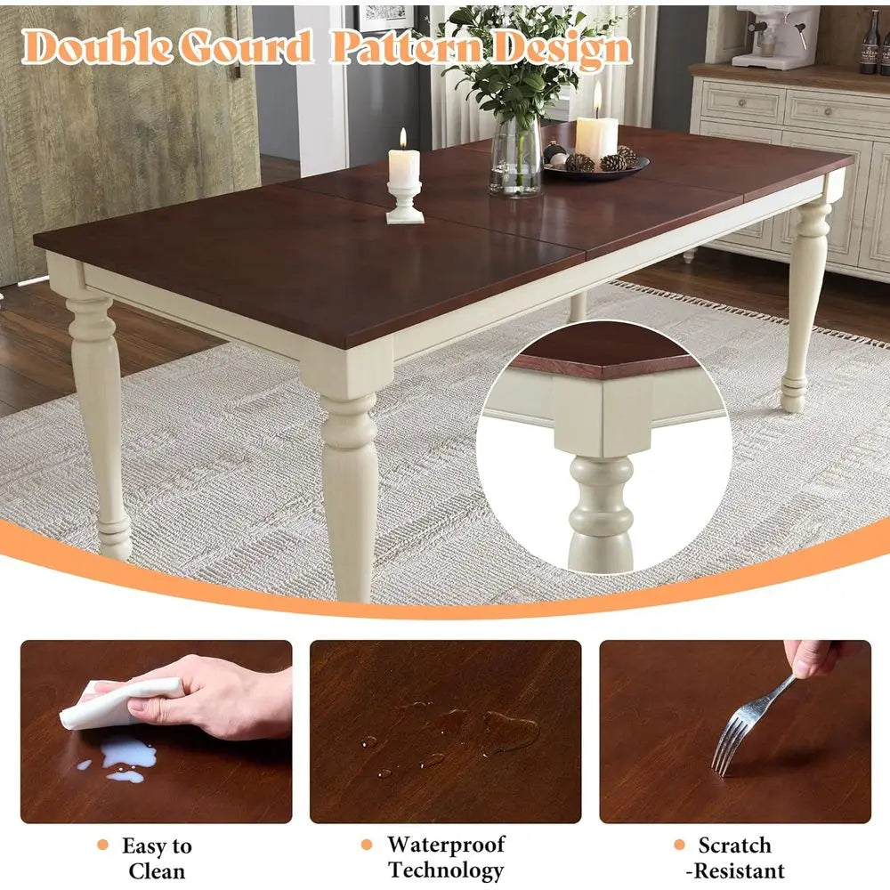 6-Piece armhouse Dining Table Set or 6-7, 71" Solid Wood Kitchen Table and Chairs, 1 Dining Table, 4 Upholstered Chairs and 1 Be