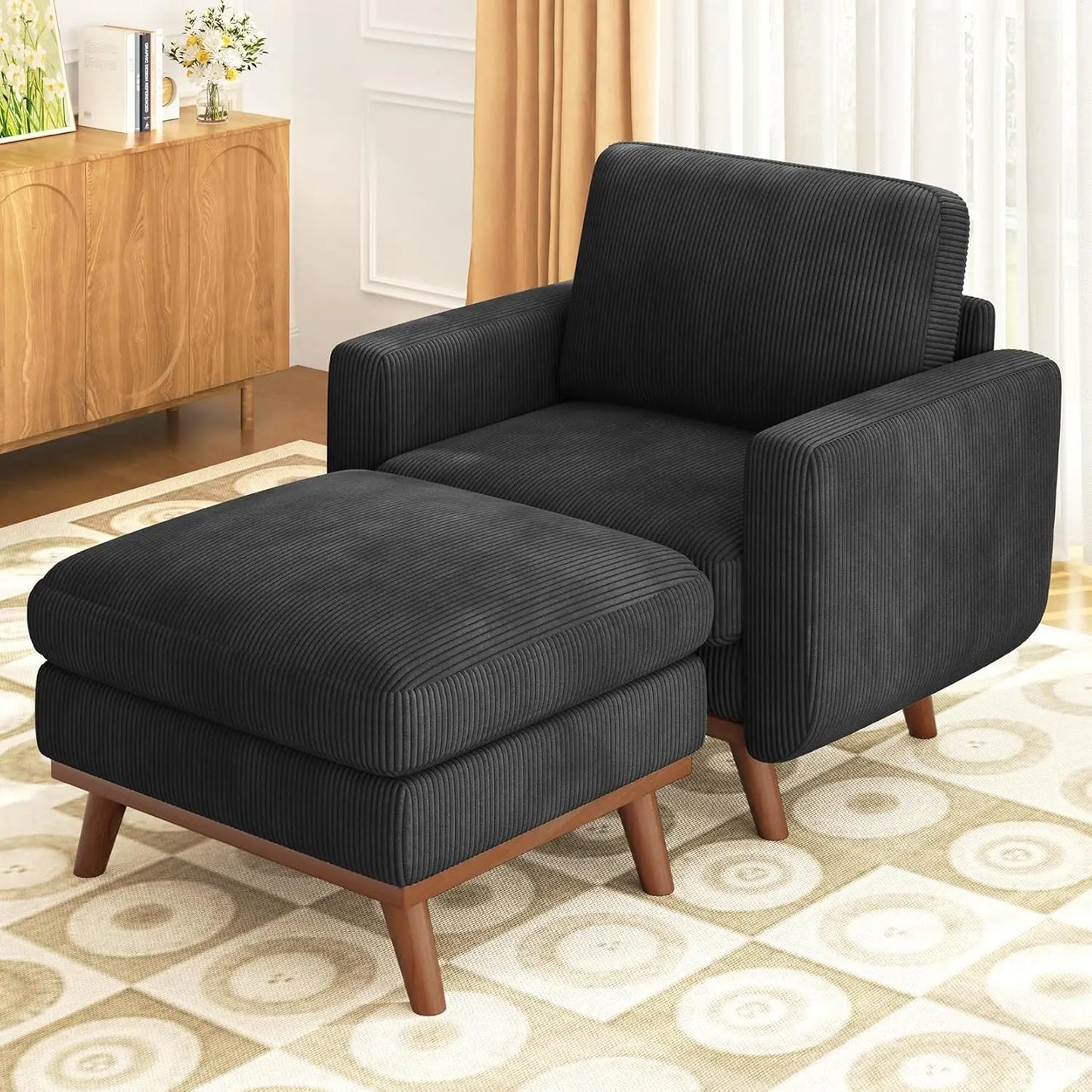 Corduroy L-Shape Modular Sofa With Movable Ottoman Sectional