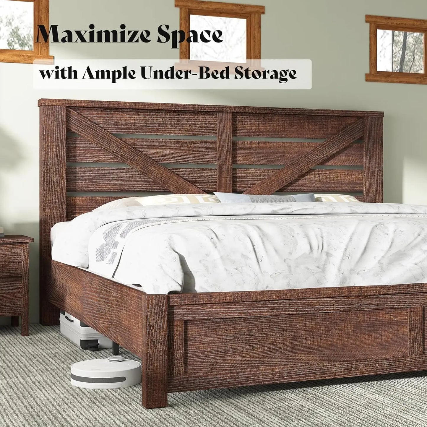 General Use King Bed Frame With Barn Door Headboard Rustic