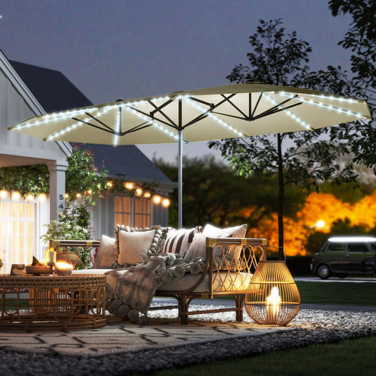 15ft Patio Umbrella Solar Lights UPF50+ Outdoor Umbrella Cream The Pet & Home Store