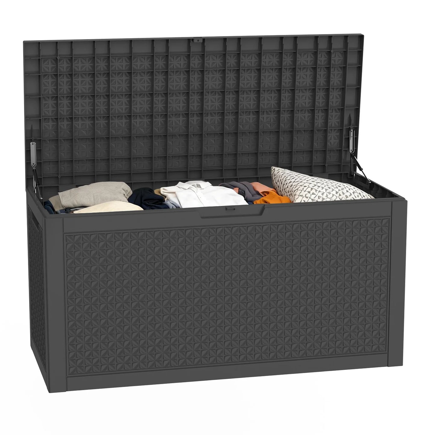 100 Gallon Resin Deck Box, Lockable Patio Outdoor Storage Box for Furniture, Garden Tools and Tools Storage, Waterproof Outside