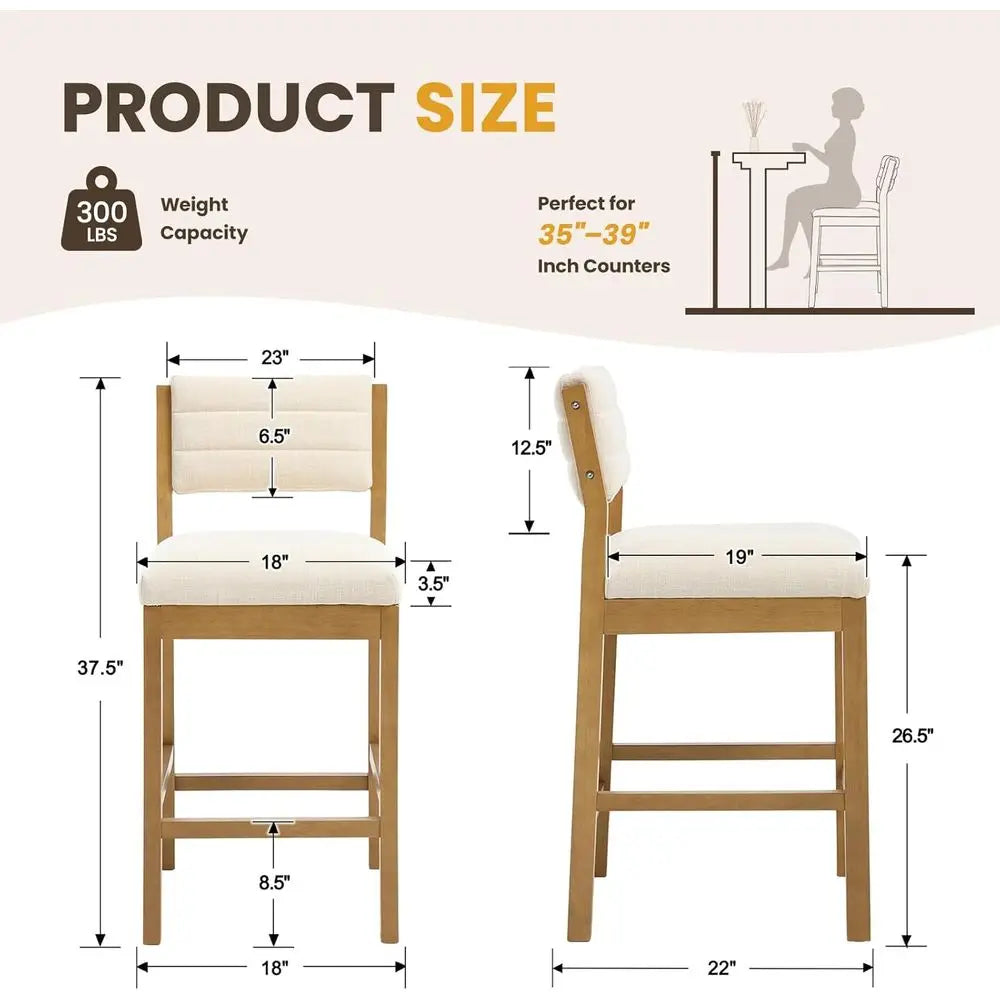 26" Bar Stools Set o 4 Counter Height Bar Stools or Kitchen Counter, ern Upholstered Barstools with Back and Wood Legs Linen Sto The Pet & Home Store