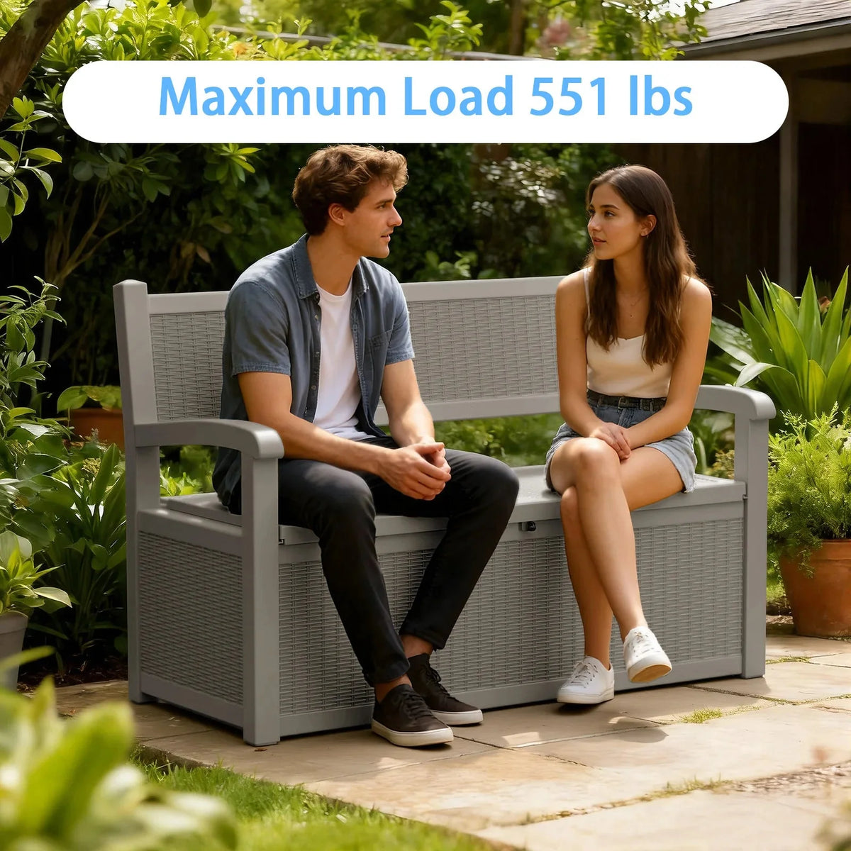 Outdoor Storage Bench with Rattan Look, Light Brown, Weatherproof Resin Patio Bench with Storage Box for Garden Backyard Poolside The Pet & Home Store