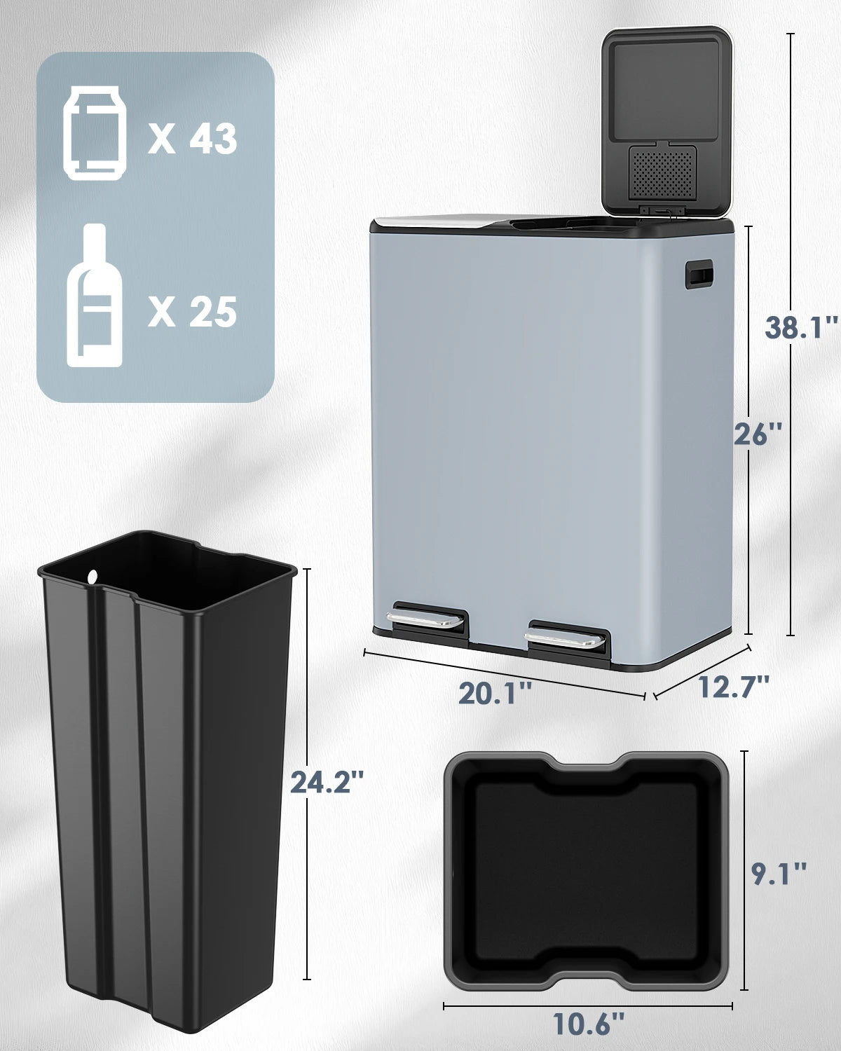 Unbranded Dual Kitchen Trash Can With Odor Control Compartments