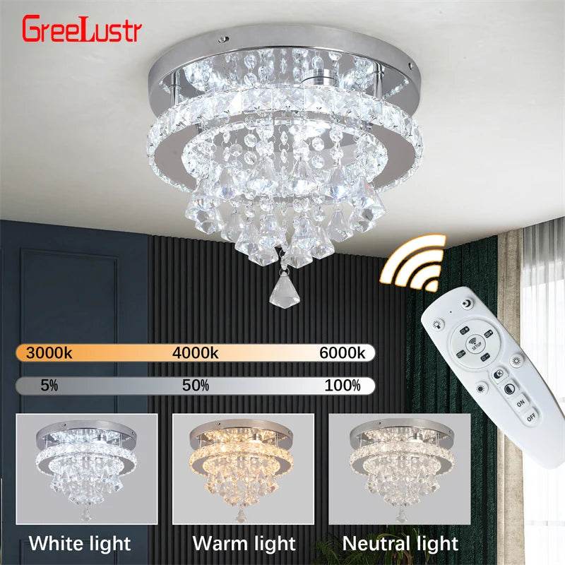 GreeLustr Crystal Chandelier Chrome LED Ceiling Light Fixture