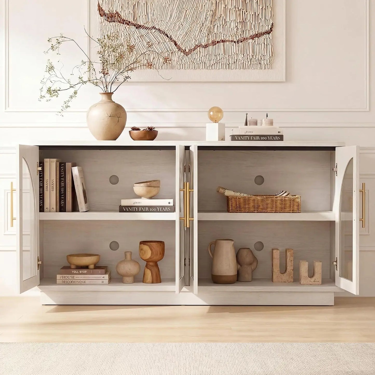 Buffet Cabinet With Glass Doors Modern Arched Sideboard