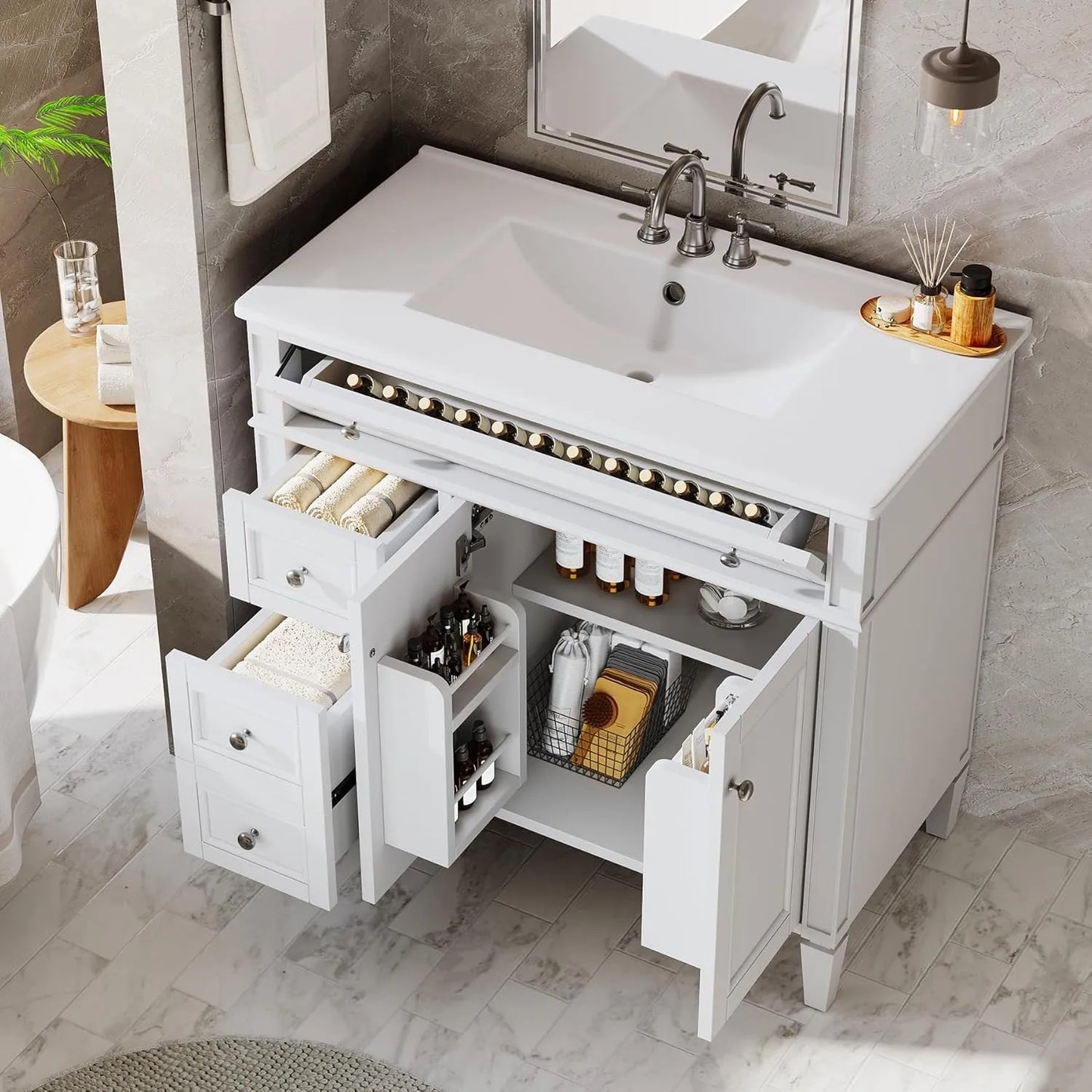 Bathroom Vanity With Sink Cabinet, 4 Drawers, 2 Doors