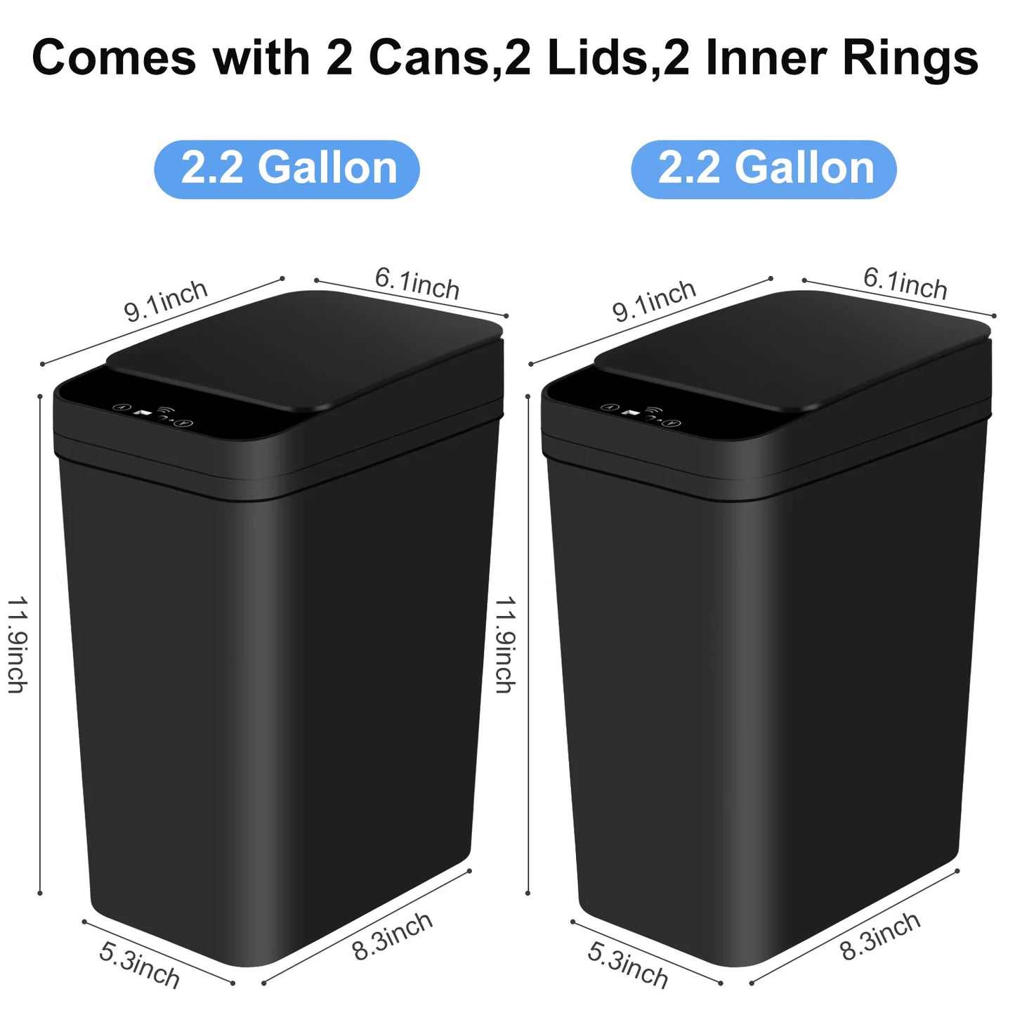 2 Pack Slim Touchless Trash Cans With Motion Sensor Lid