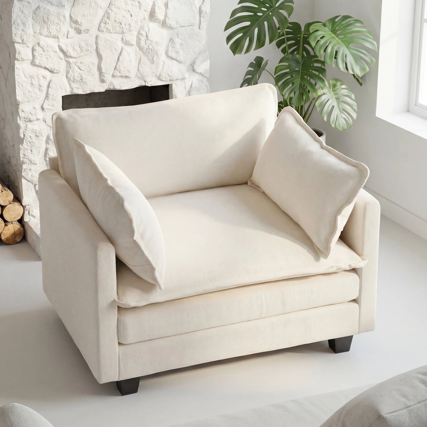 Redlife 113.4" Modular Sectional Sofa with Ottoman, Comfy Cloud Couch with Deep Seat (23.6" D), Solid Wood Frame,for Living Room