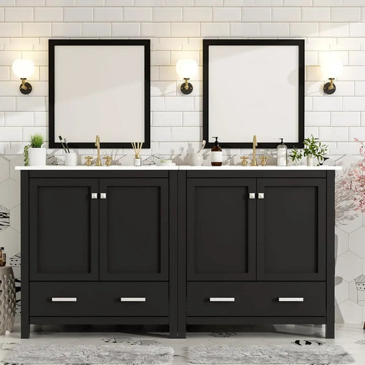 RBXC Solid Wood Double Sink Bathroom Vanity Cabinet With Storage The Pet & Home Store