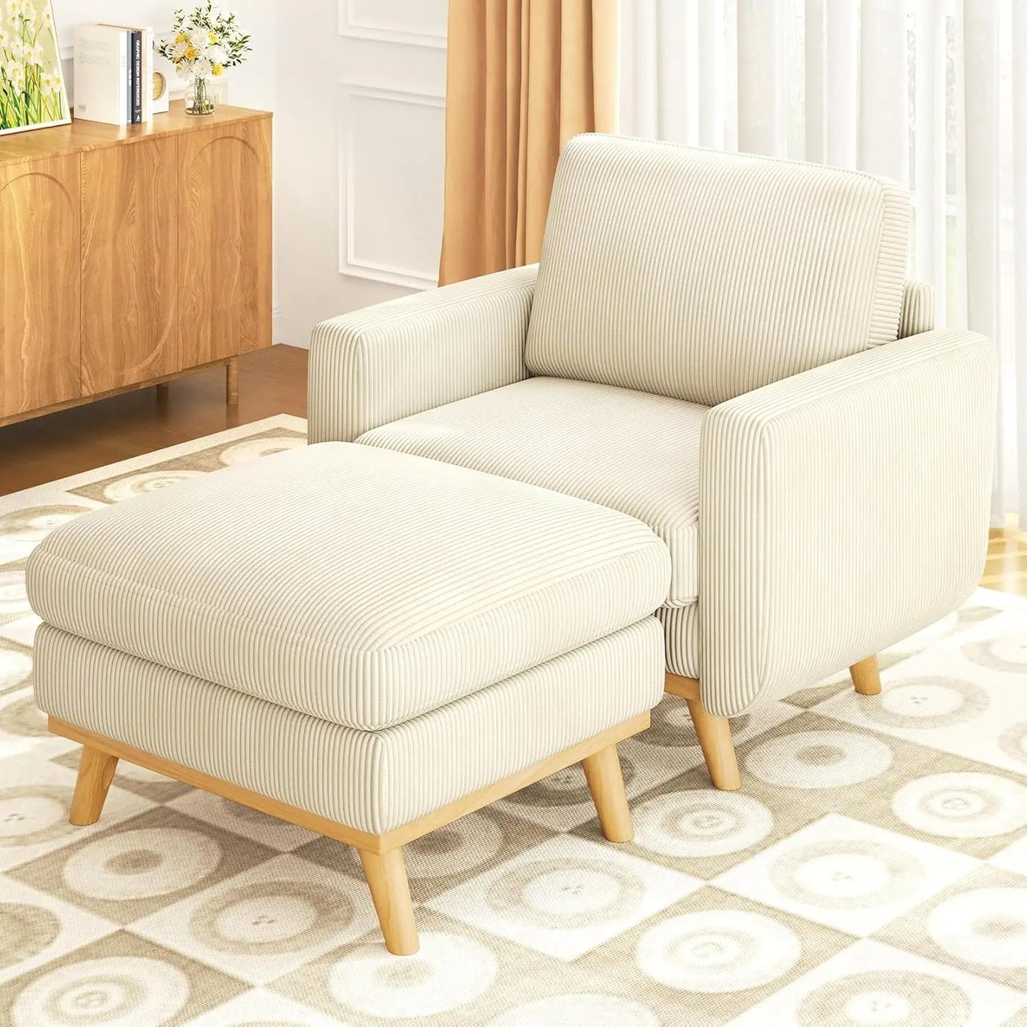 Corduroy L-Shape Modular Sofa With Movable Ottoman Sectional