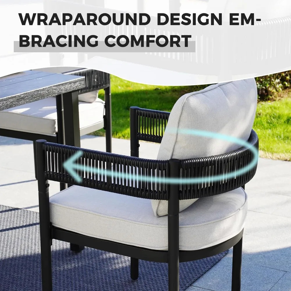 Outdoor 7-Piece Patio Dining Set With Metal Woven Chairs