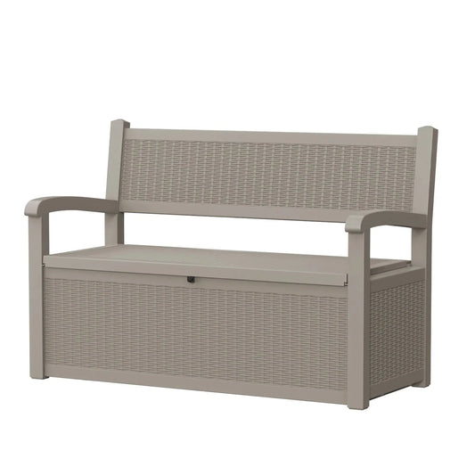 Outdoor Storage Bench with Rattan Look, Light Brown, Weatherproof Resin Patio Bench with Storage Box for Garden Backyard Poolside The Pet & Home Store
