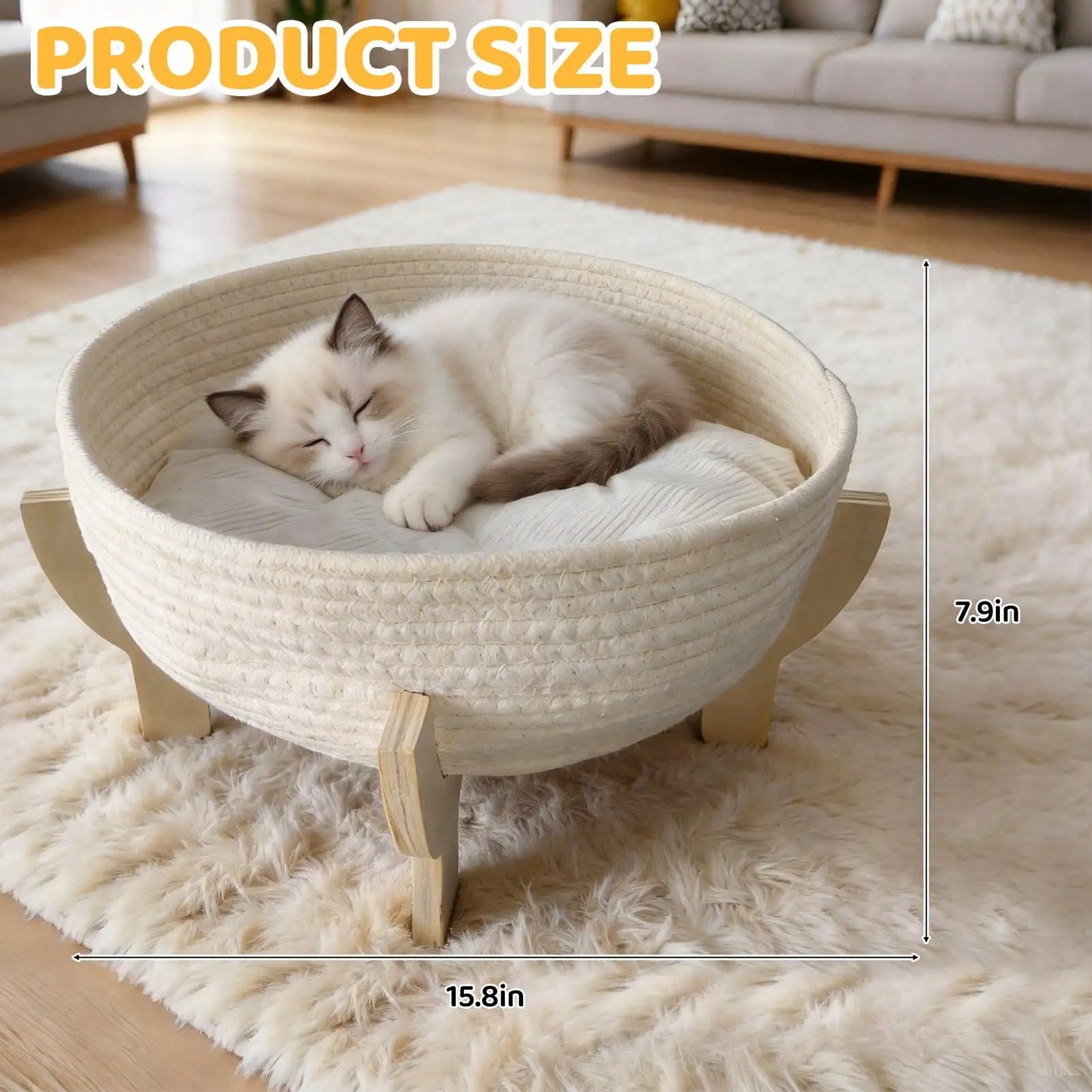 XMSJ Raised Wooden Cat Bed Sofa With Fluffy Cushion