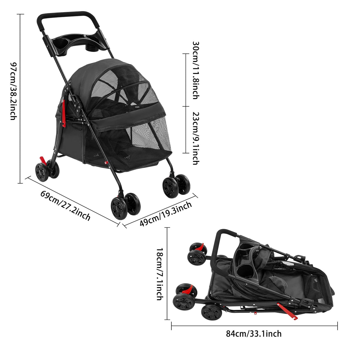 Bymaocar Foldable Pet Stroller For Medium Dogs And Cats The Pet & Home Store
