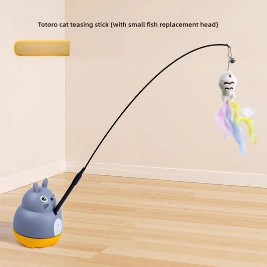 Cat Teaser Feather Wand With Rotating Steel Wire Pole Toy