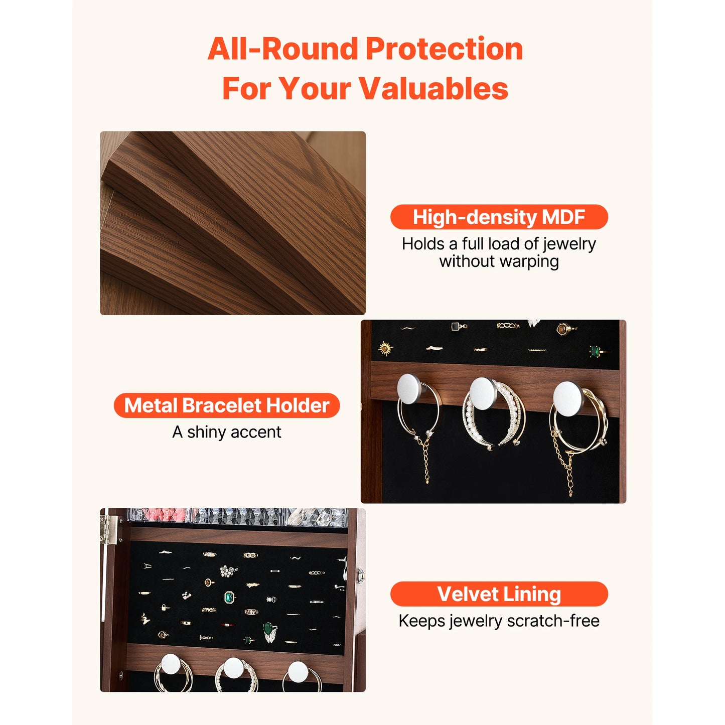 SucceBuy 360° Swivel Jewelry Cabinet With Lockable Mirror