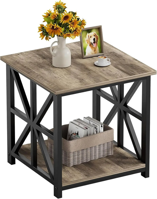XMSJ Two Tier End Table Modern Farmhouse Living Room