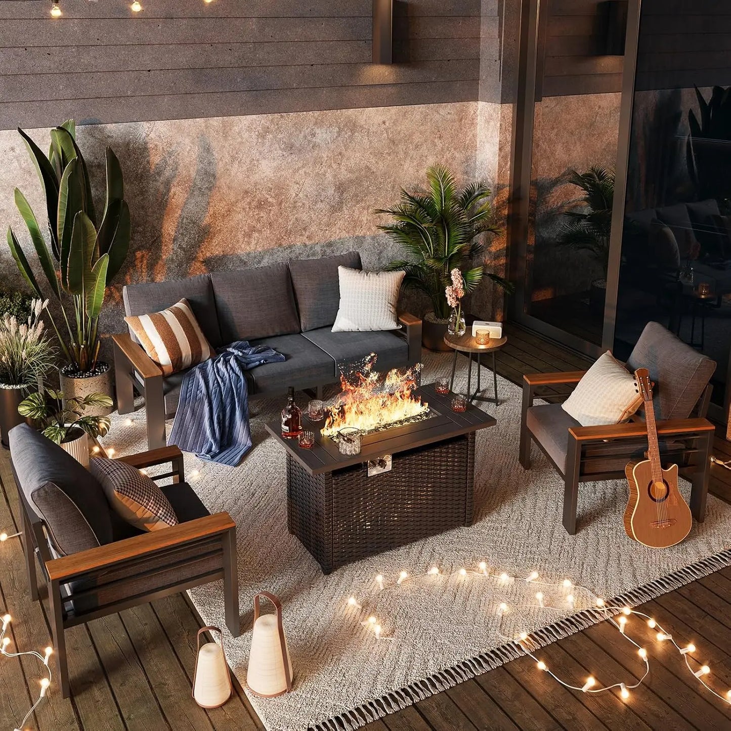 Aluminum Outdoor Patio Furniture Set With Sectional And Coffee Table