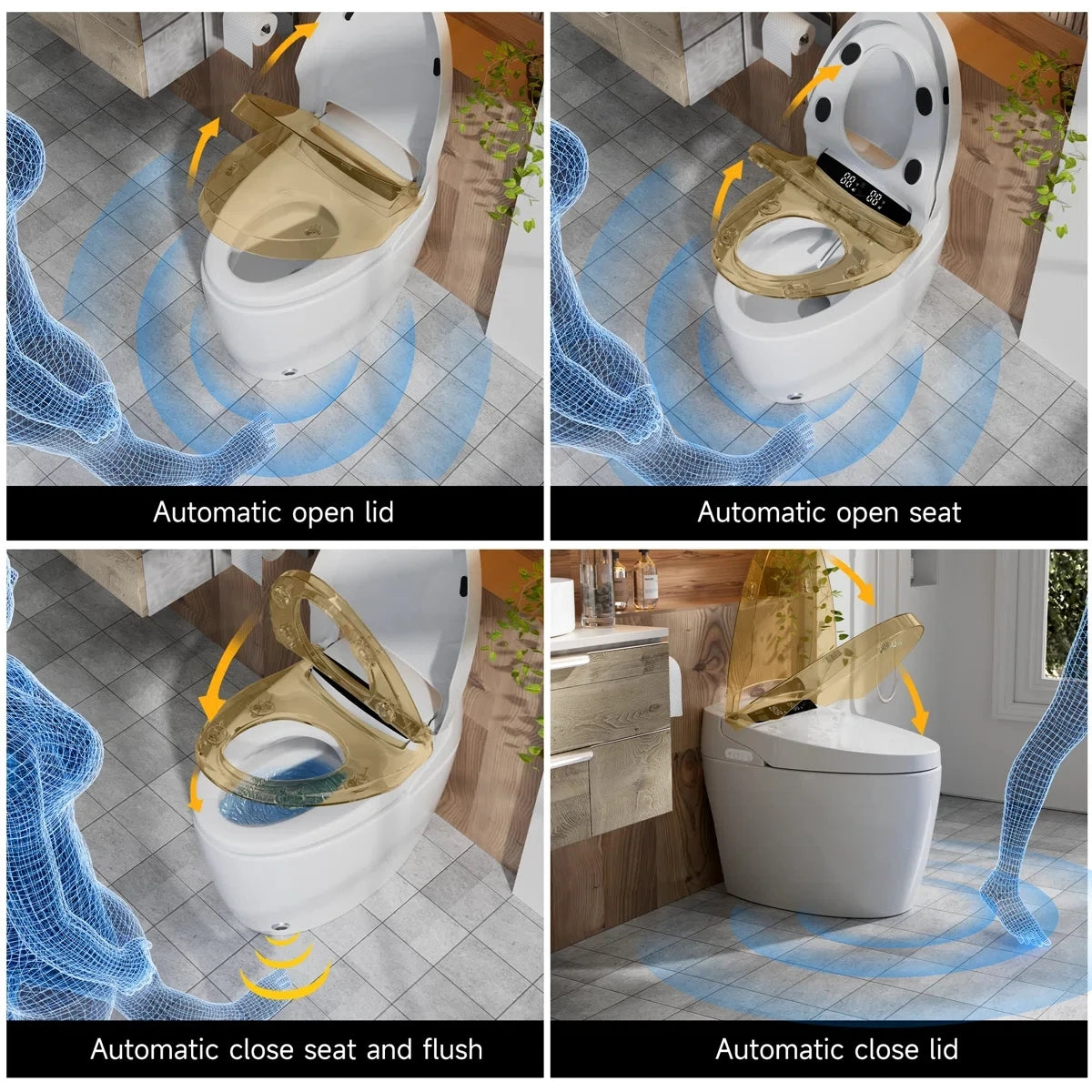 Smart Toilet With Tankless Bidet, Auto Open Lid, Dual Flush