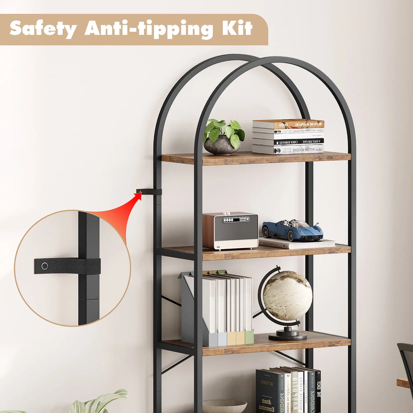 TWISTER.CK 5-Tier Arched Bookshelf Industrial Open Display