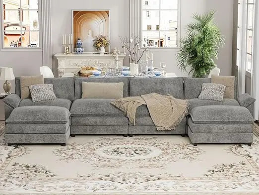 Modular Sectional Sofa U Shaped Chenille Couch Sleeper Removable Ottoman