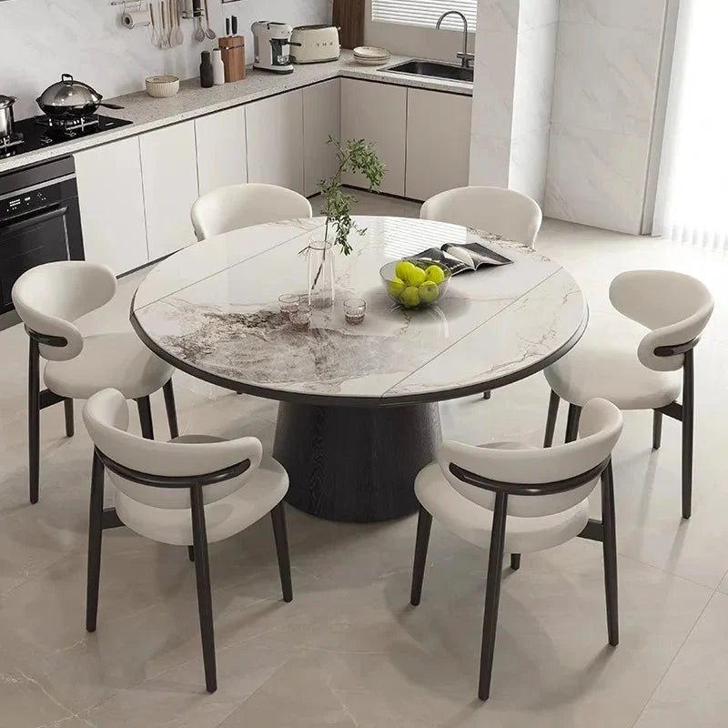 Luxury Modern Extendable Foldable Round Marble Stone Wooden Dining Table Chair Set, 4, 6 8 Seaters Living Room Furniture Designs The Pet & Home Store