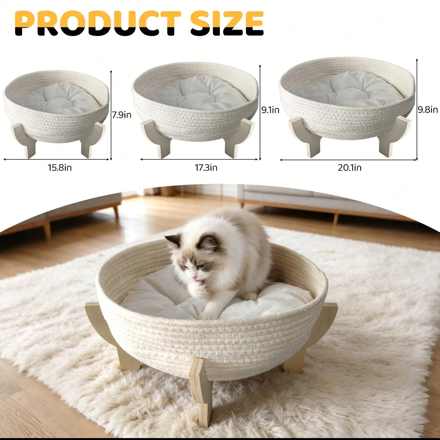 XMSJ Raised Wooden Cat Bed Sofa With Fluffy Cushion
