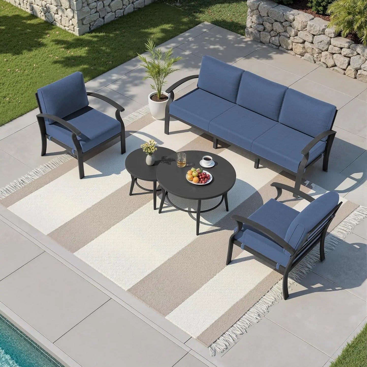 XIAOLANG 4-Piece Aluminum Outdoor Patio Set With Round Coffee Table