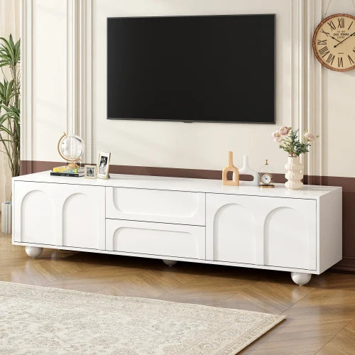 Cream Style TV Stand with Arched Doors & 2 Drawers,Minimalist Media Console with Rebound Device, 5 Iron Round Legs The Pet & Home Store