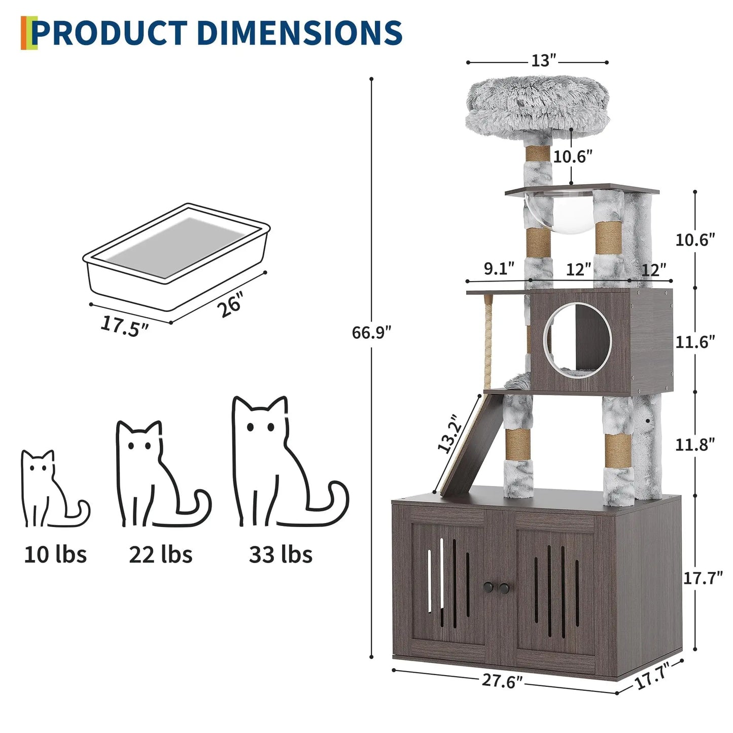 Studyset Cat Tree Tower With Litter Box Enclosure And Hammock