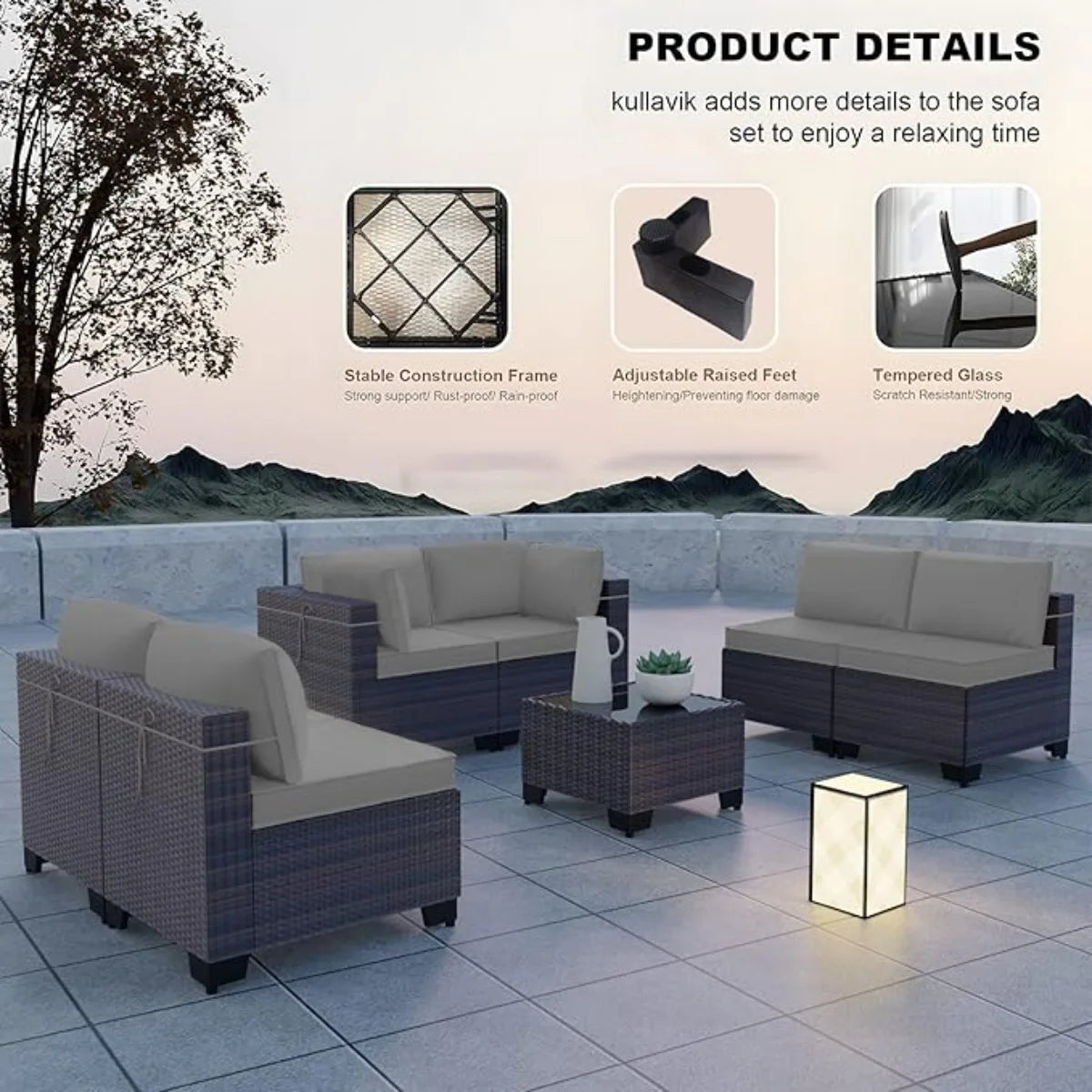 7 Pieces Outdoor Patio Furniture Set,Sectional Rattan Sofa Set Brown PE Rattan Wicker Patio Conversation Set with Tempered Glass The Pet & Home Store