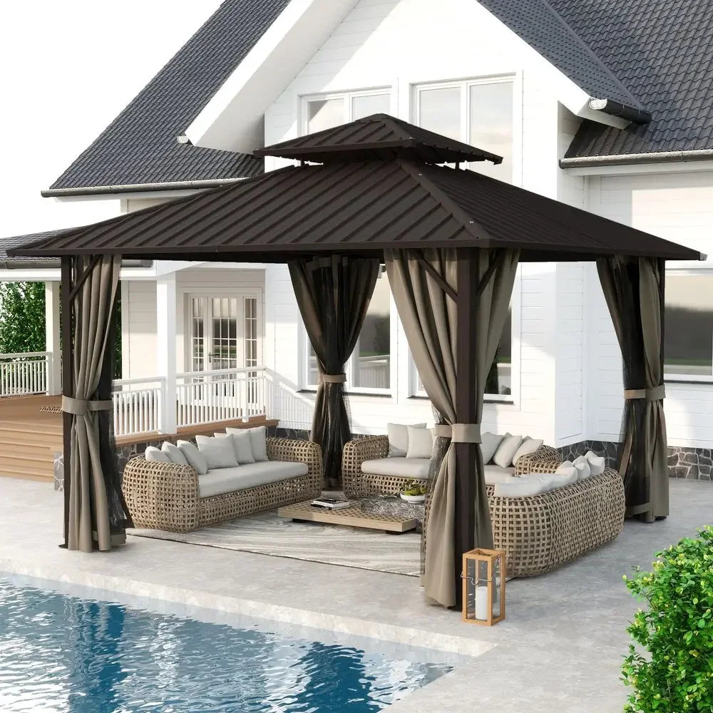 XMSJ Outdoor Gazebo With Hardtop And Double Galvanized Steel Roof
