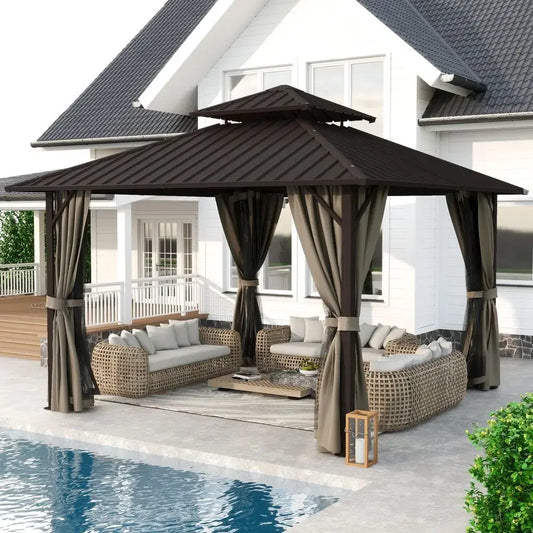 XMSJ Outdoor Gazebo With Hardtop And Double Galvanized Steel Roof