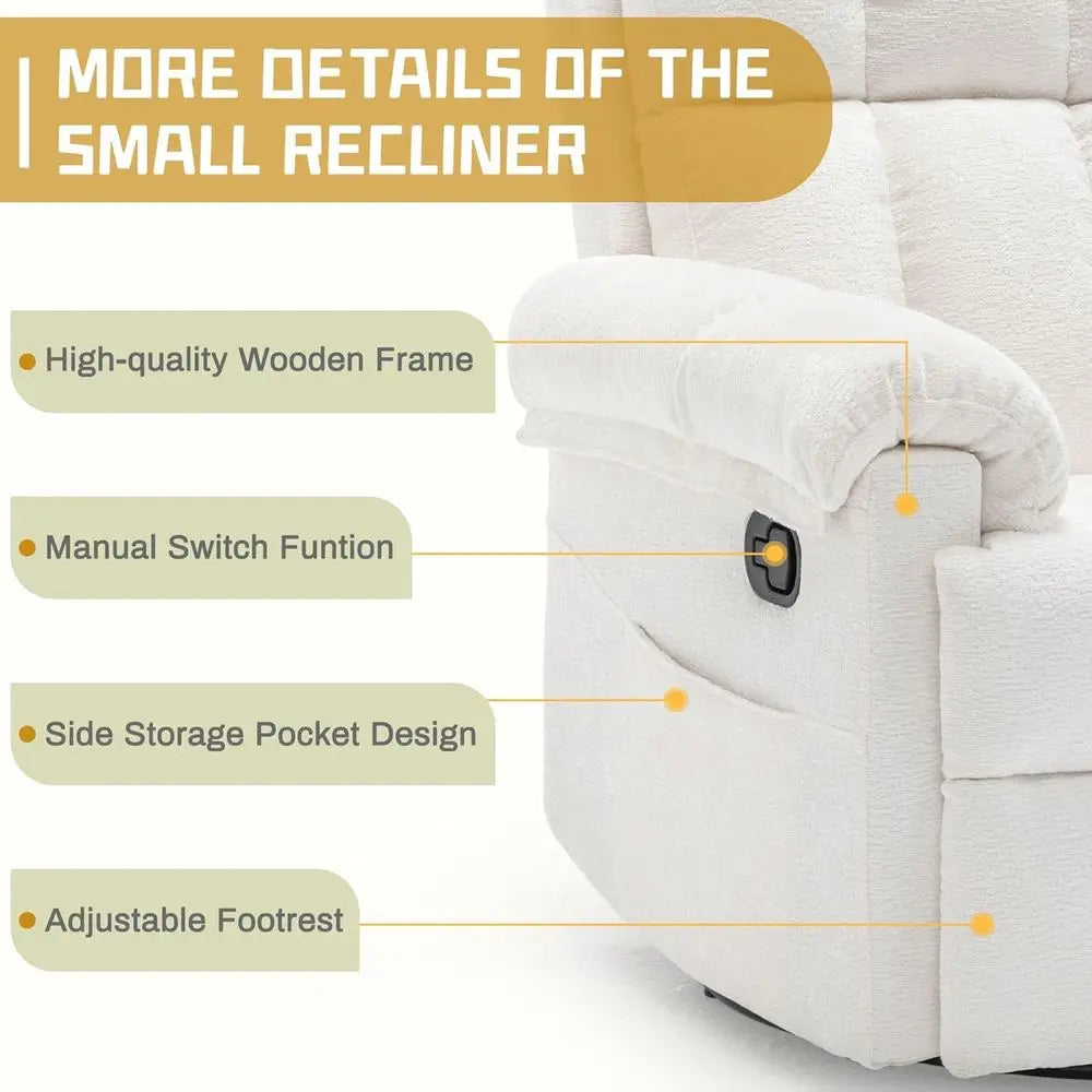 Recliner Chair, Swivel Rocker Recliner Chair or Adults, Small Recliners or Small Spaces, Upholstered Manual Recliner with Side k The Pet & Home Store