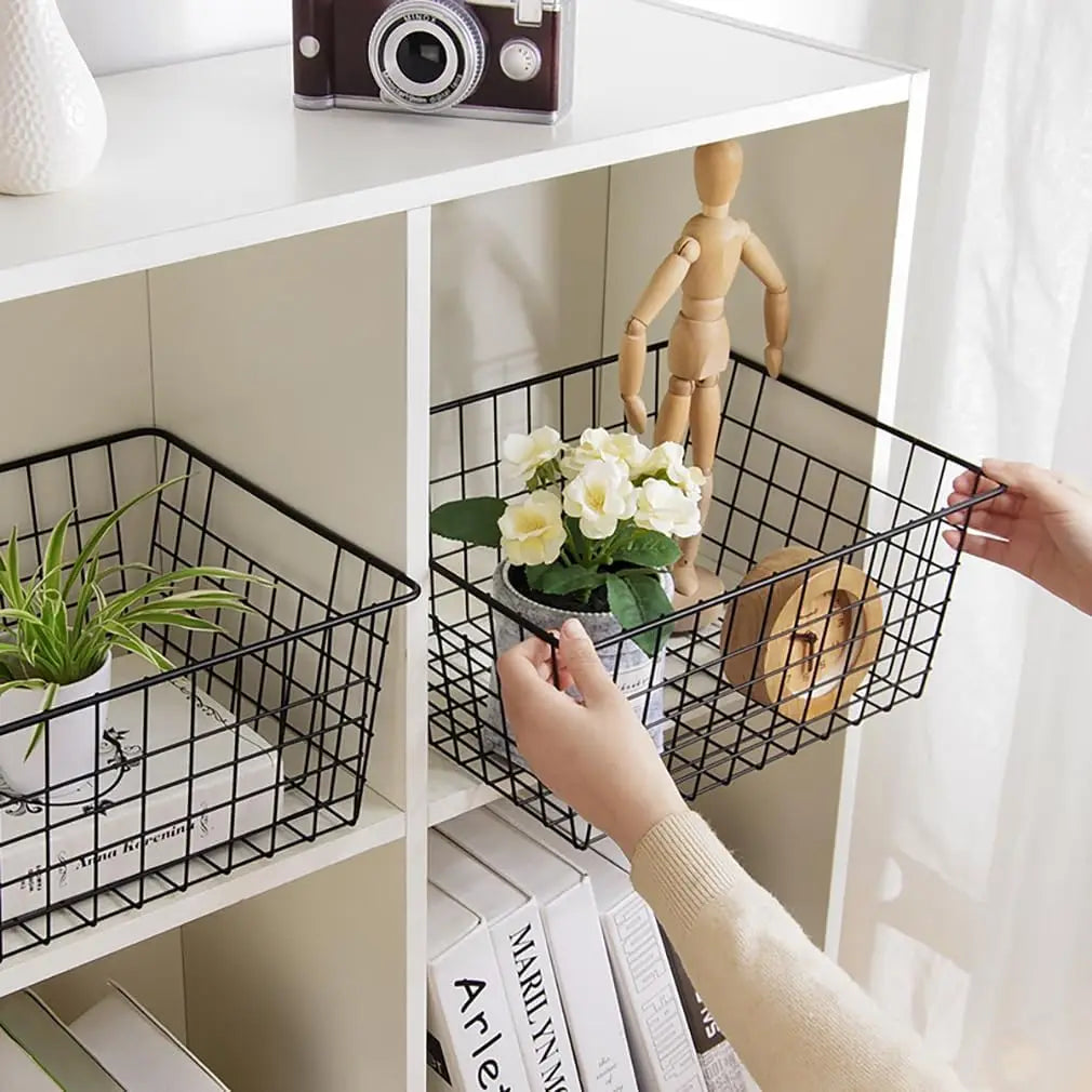 Wire Basket Set for Kitchen Pantry Organization with Handles, 2 Pack Black