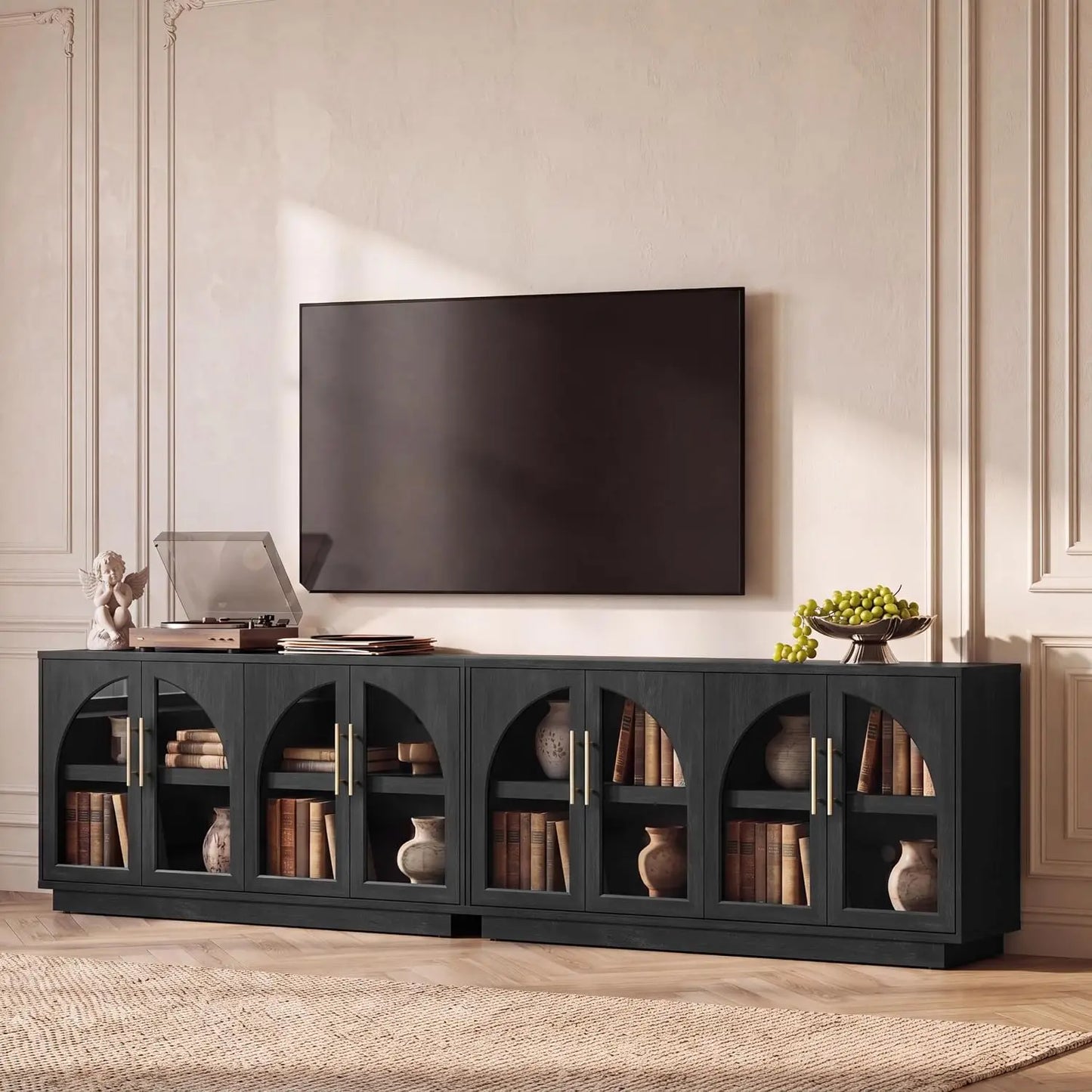 Buffet Cabinet With Glass Doors Modern Arched Sideboard