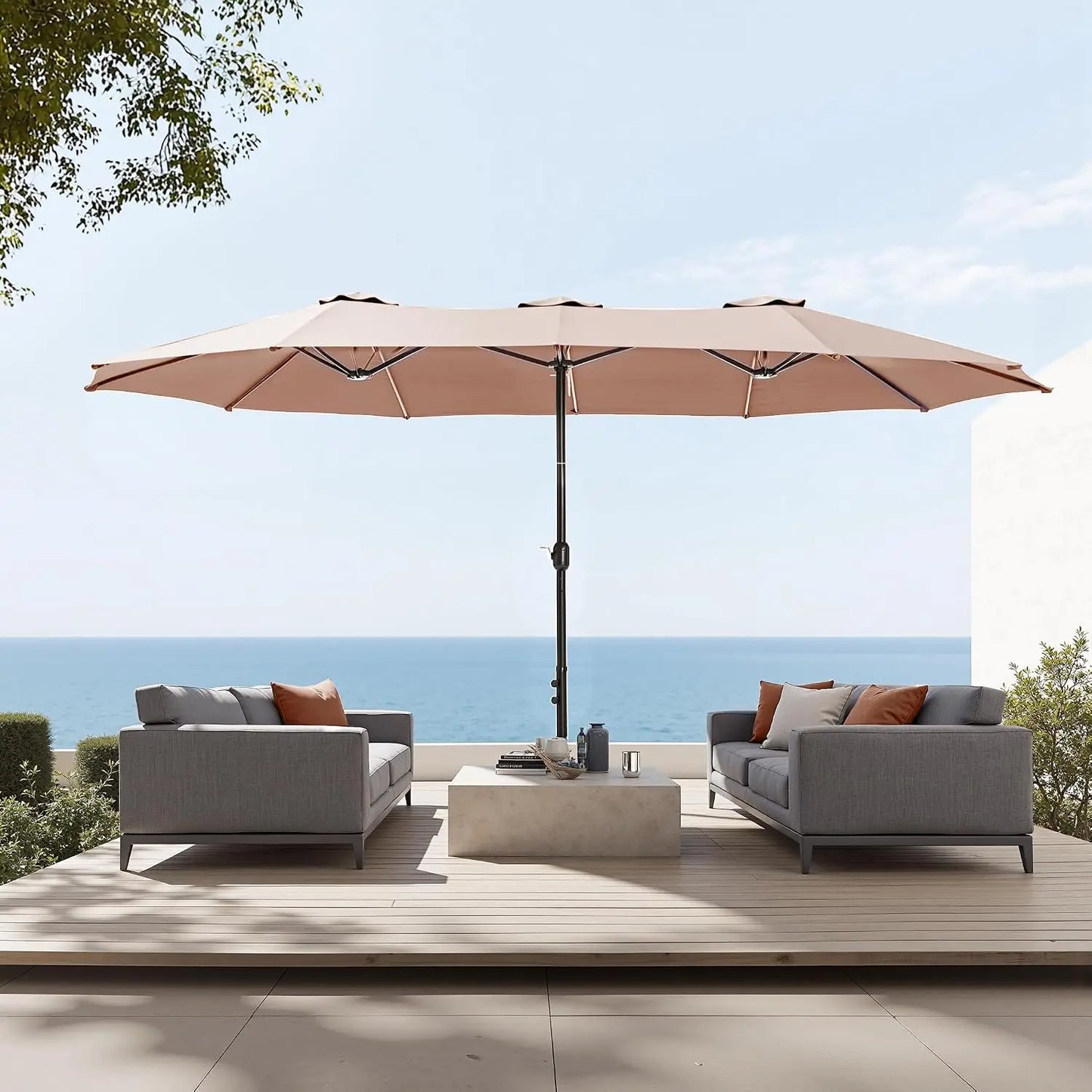 Rectangular Market Patio Umbrella Stainless Steel Frame Heavy Duty Base