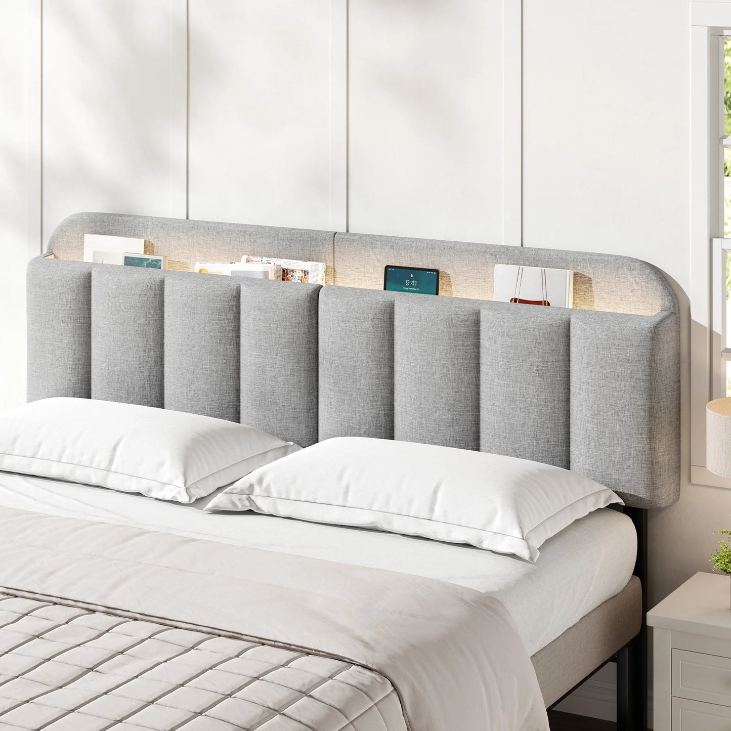 ONBRILL Adjustable Headboard With LED Light For Bed Frames