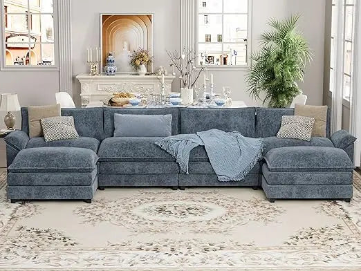 Modular Sectional Sofa U Shaped Chenille Couch Sleeper Removable Ottoman